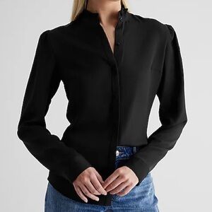 Express Relaxed Ruffle Neck Portofino Shirt Black